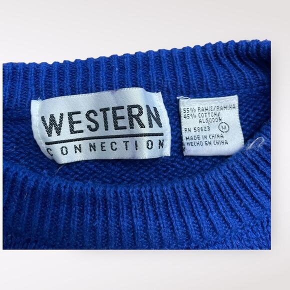 Western Connection Vintage Sequined‎ Sweater Womens Medium Blue Beaded - Picture 2 of 6
